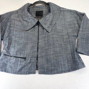 Vintage BLANQUE Womens 3X Blue Blazer Jacket Wide Collar Three Quarter Sleeves